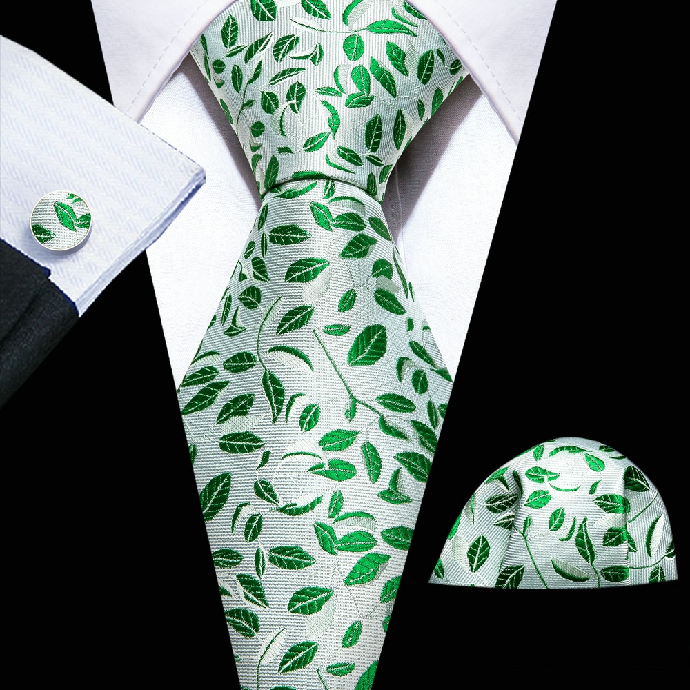 Mens Striped Tie Silk Woven Necktie And Pocket Square Emerald Green