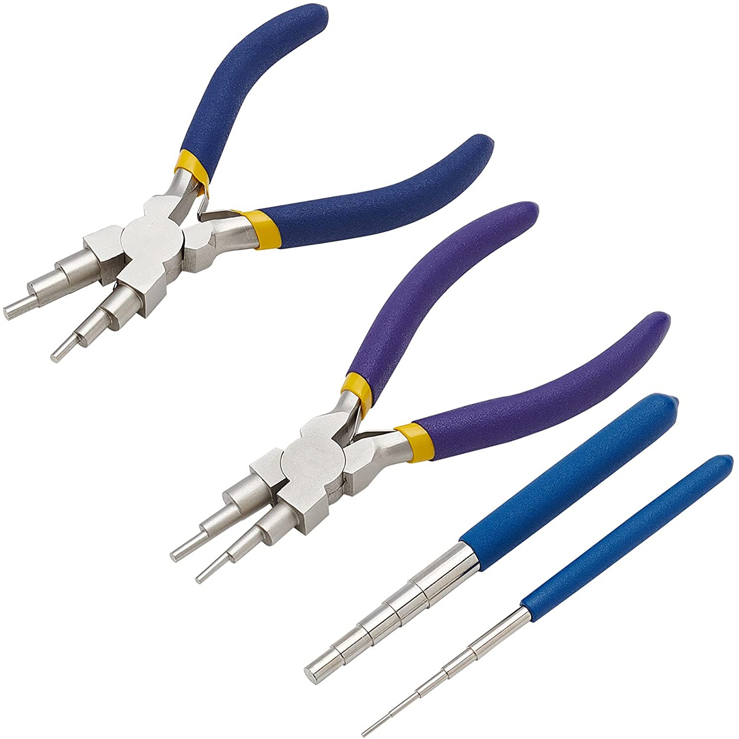 Winding Tool Set with 2Pcs Winding Mandrels and 2Pcs 6 in 1 Pliers for Wrapping Jewelry Wires and Forming Jump