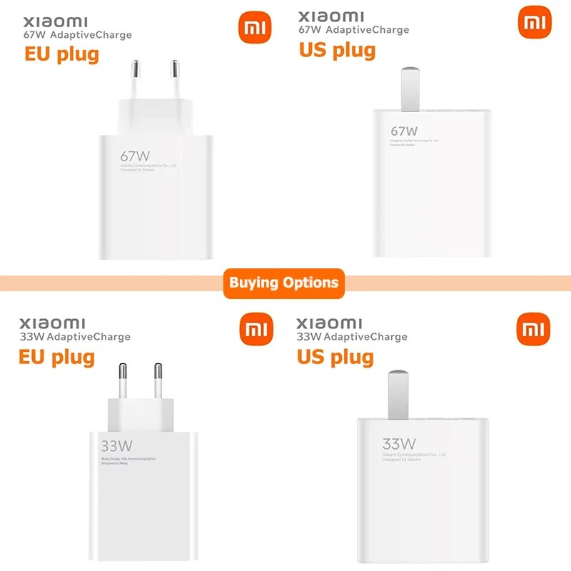 Xiaomi 67W Charger Original Fast Charging Cargador USB C Cable EU US Wall Adapter Mi 14 13 12 Redmi Note 13 12 Pro Turbo Poco F5. 