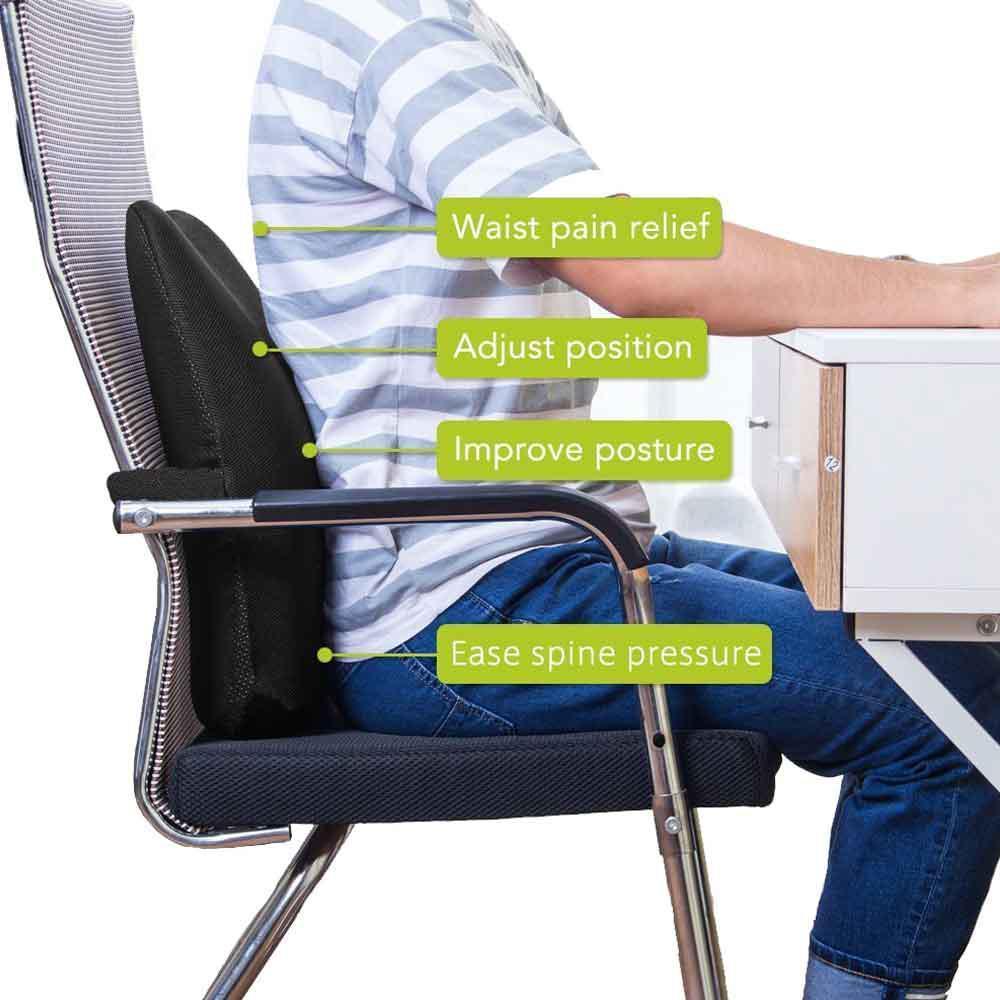 Foam Lumbar Support Back Cushion with 3D Mesh Cover Balanced Firmness Designed for Lower Back Pain Relief- Ideal Back Pillow for Computer/Office Chair, Car Seat, Recliner. 