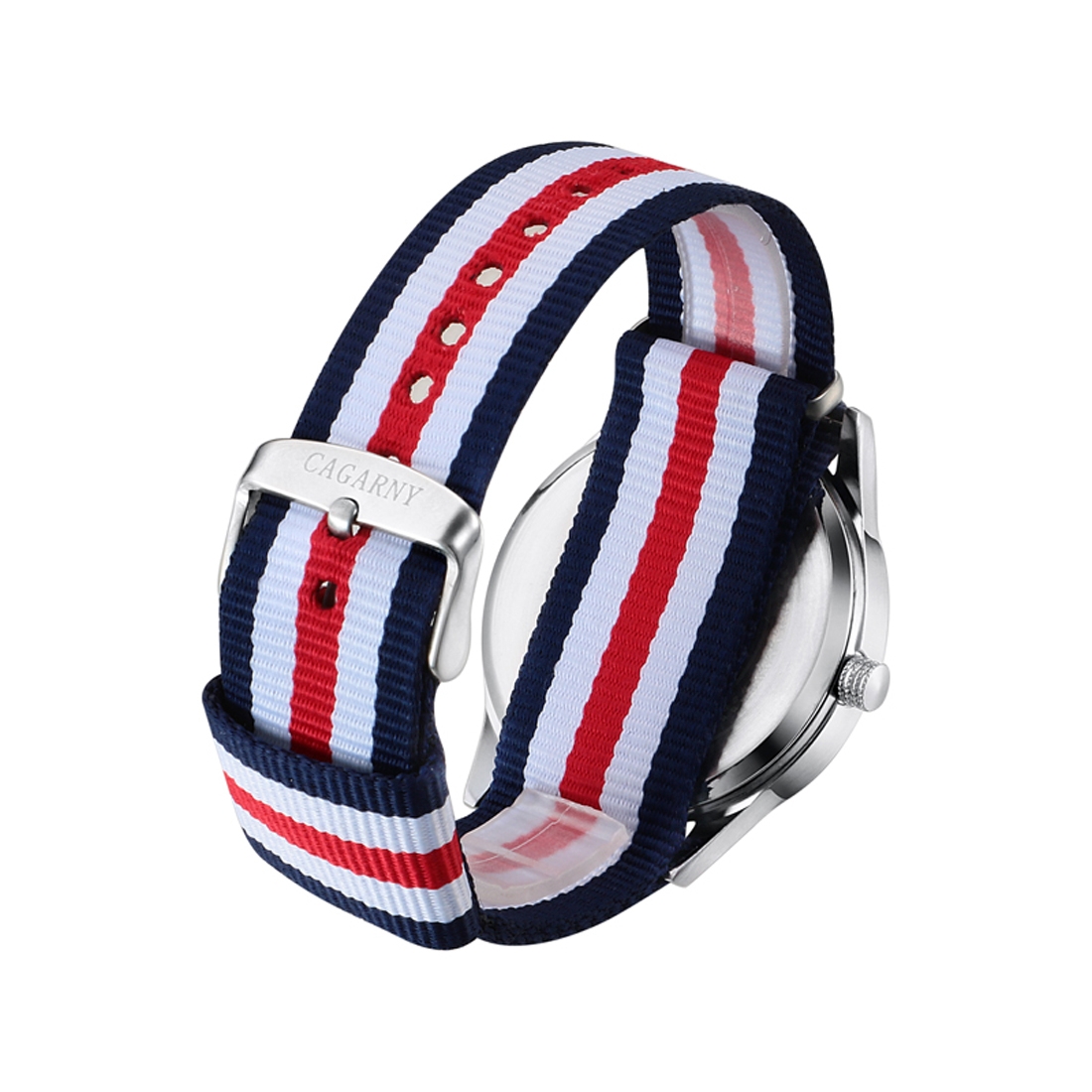 CAGARNY 6865 Concise Style Ultra Thin Waterproof Quartz Wrist Watch with Striped Nylon Band. 