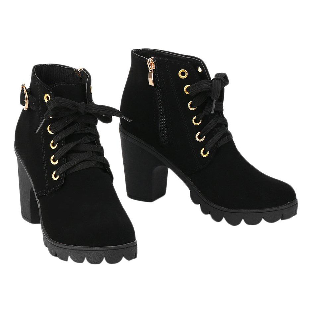 side zipper lace up buckle boots