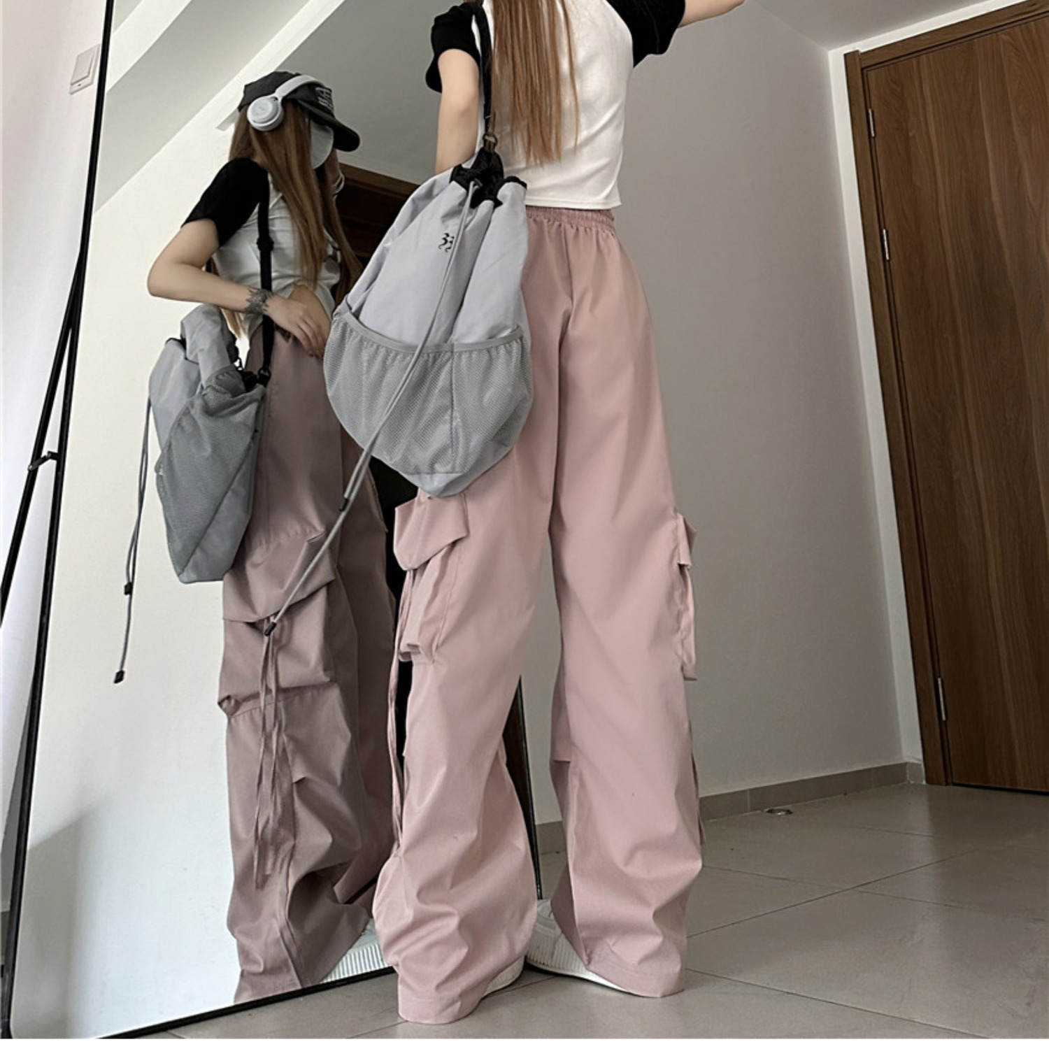 American-Style Retro Thin Quick-Drying Overalls for Women High Waist Slimming All-Matching Straight Wide Leg Casual Mopping Trousers Trendy Summer. 