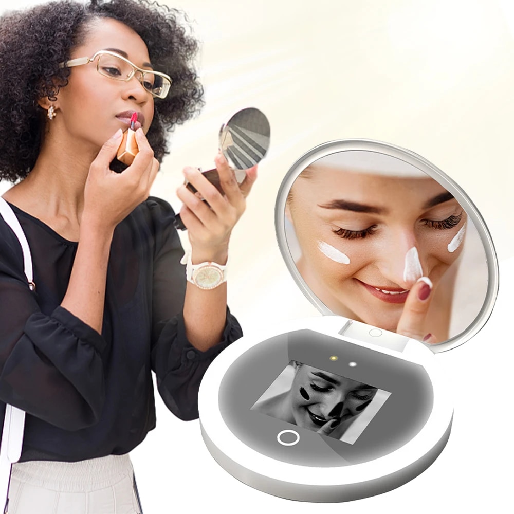 UV Sunscreen Test Camera Makeup Mirror With LED Portable Rechargeable Mirror Beauty Sunscreen Detection Makeup Removal Handheld. 