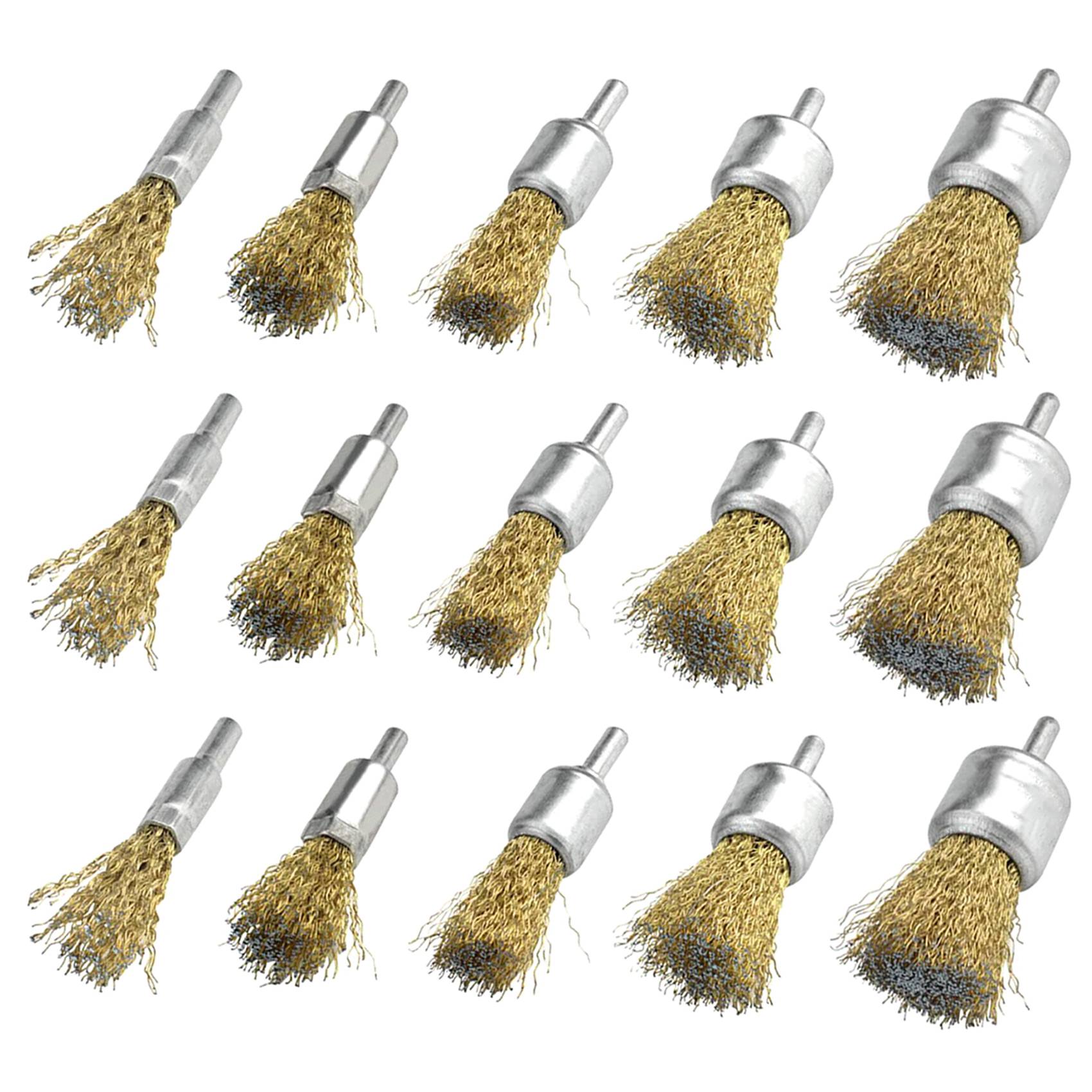 15 Pack Wire Brush Kit With 1/4 Inch Hex Shank, Wire Cup Brush For