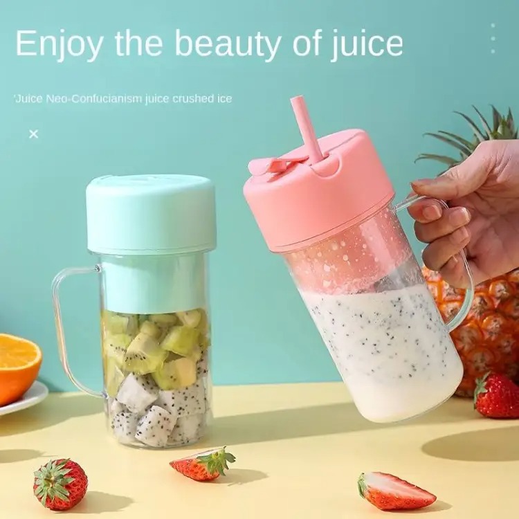 Electric Juicer Mini Portable Blender Fruit Mixers Extractors Multifunction Juice Maker Machine Blender with Straw Pink. 