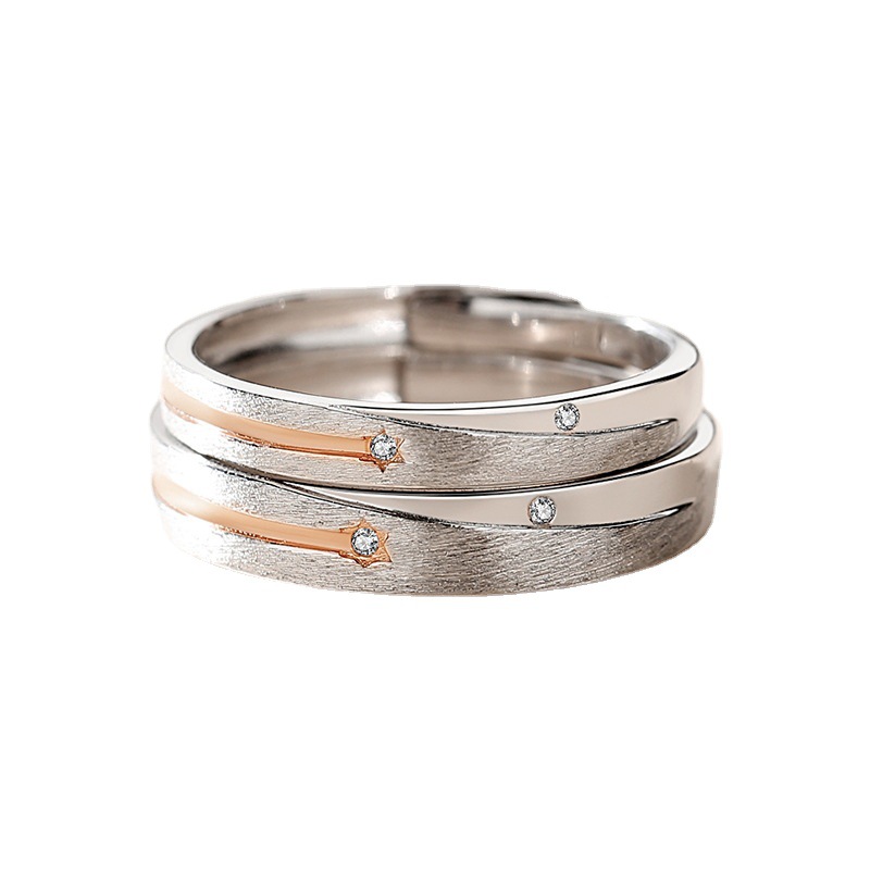 Jin Hongyu starry couple ring, sterling silver male and female pair, simple creative Korean version of wishing meteor brushed ring. 