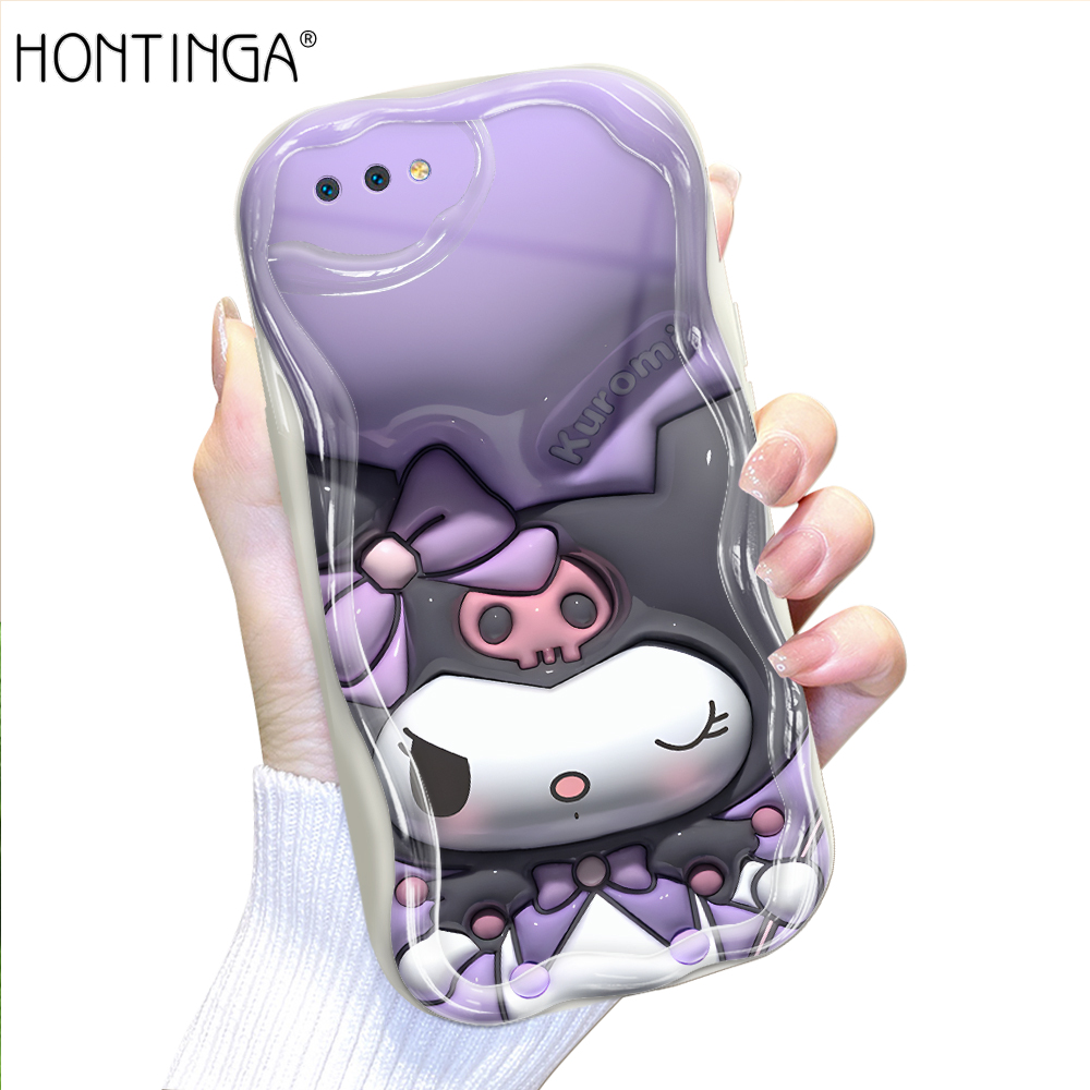 Hontinga for Realme C2 Back Cover 3D Kuromi Melody Print Cream Texture Phone Case Wavy Edge Soft Silicone Cover