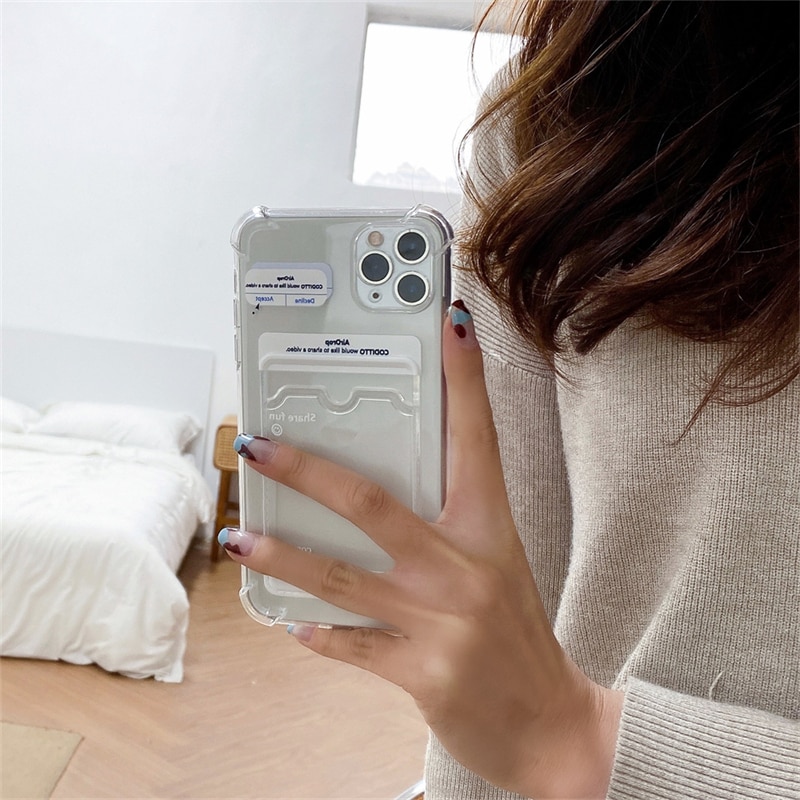 Cute Funny Airdrop Card Holder Transparent Phone Case For iPhone 13 12 11 Pro XS Max X XR SE 7 8 Plus Clear TPU Soft Back Cover. 