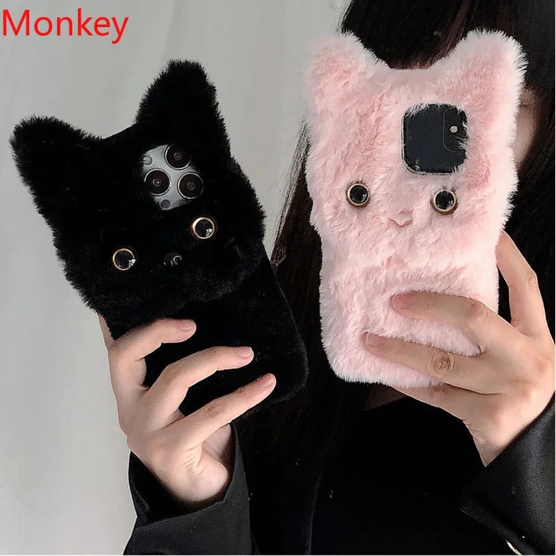 3D Cute Plush Cat Case For OPPO Realme 10 Pro C55 C35