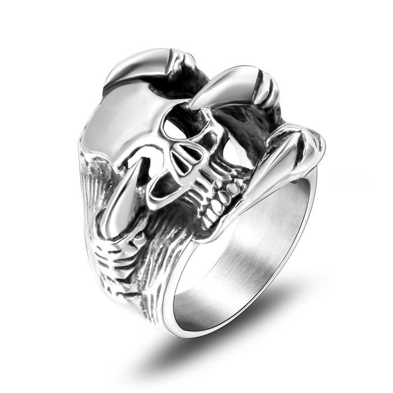 European and American retro punk titanium steel ring men's skull wolf head dragon head devil ring ring SA446