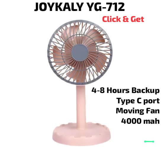 JOYKALY YG-712 Rechargeable 4000 mAh Lithium Battery Strong Wind Table Fan 5-8 Hours Backup moving fan