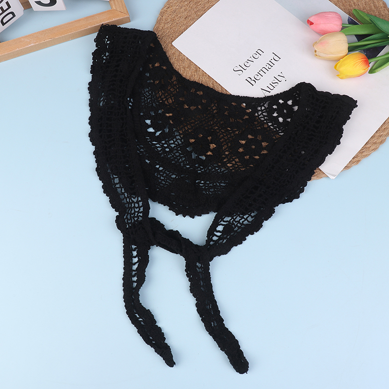 Vintage Women Hollow Lace Crochet Collar Neck Knit Shawl Shirt False Detachable Collar Mesh Scarf Wrap