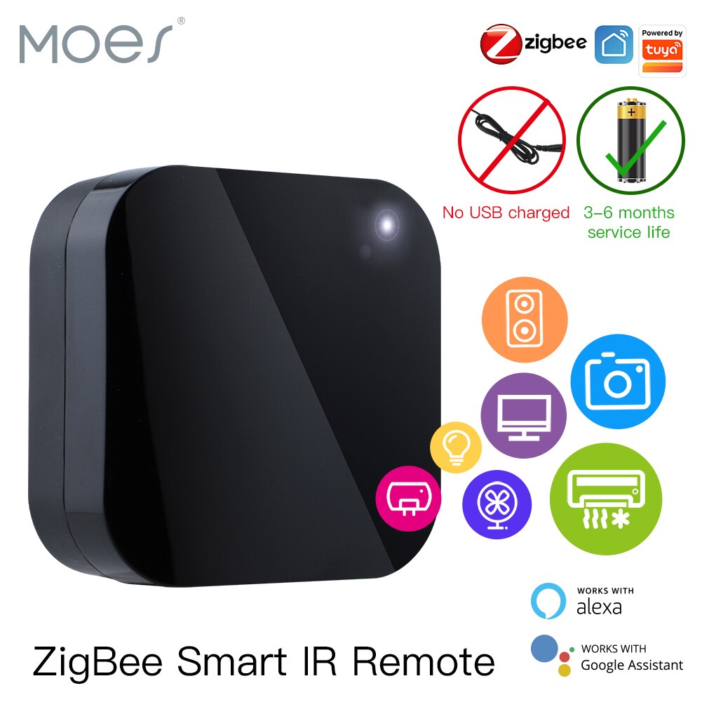MOES Tuya ZigBee Smart IR Remote Control Universal Infrared Remote Controller for Smart Home works with Alexa Google Home. 