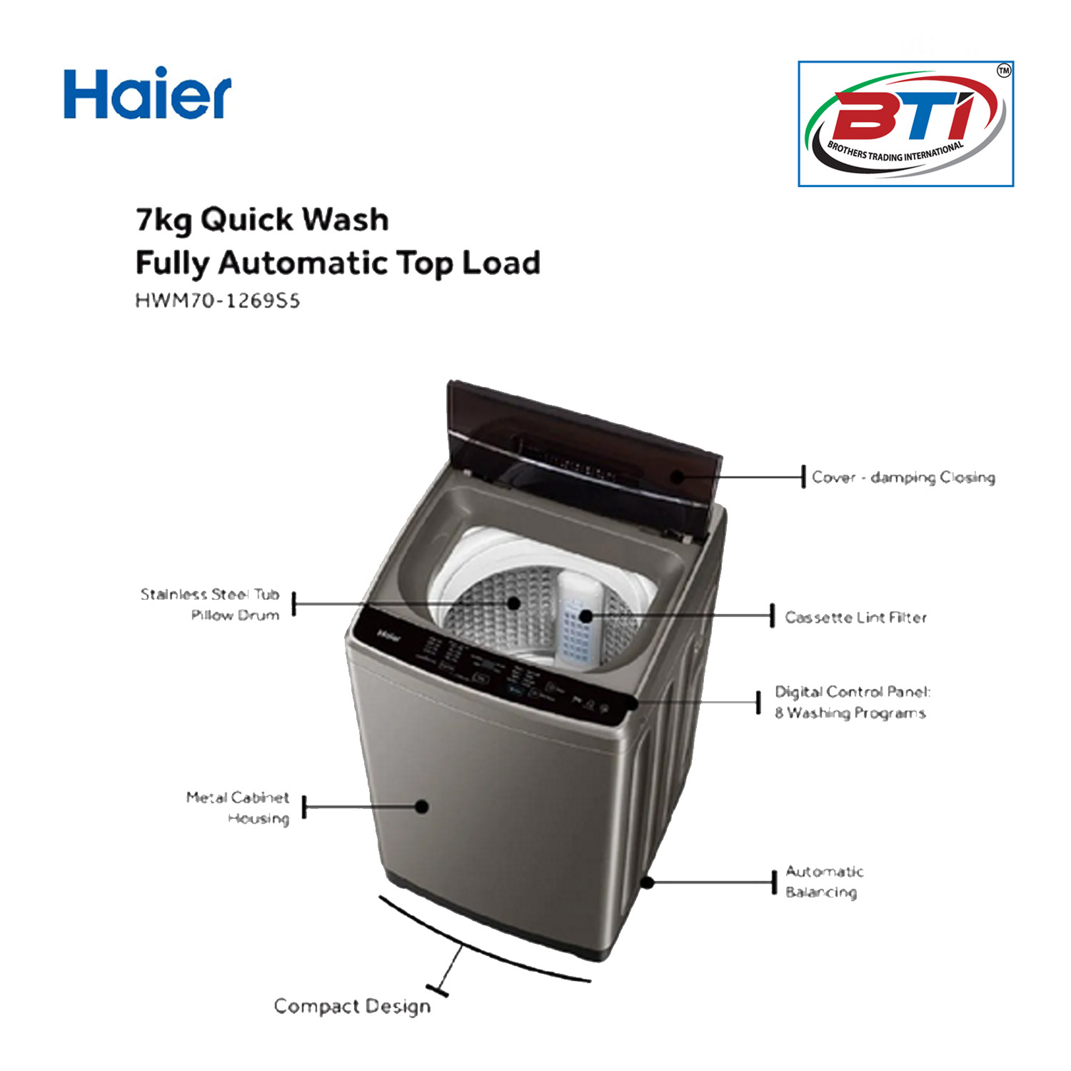 Haier 7kg Top Load Automatic Washing Machine Model- HWM70-1269S5. 