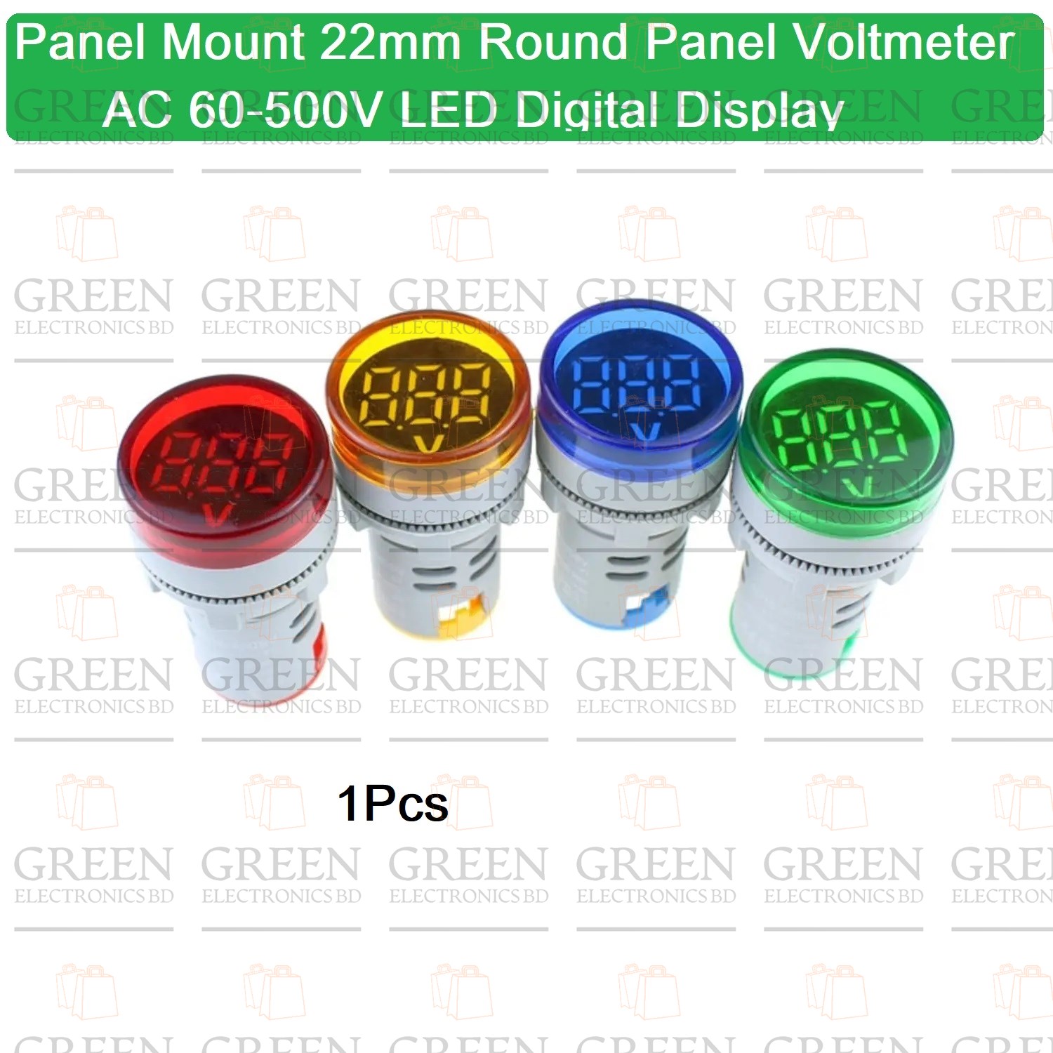 22mm AC 60-500V LED Panel Digital Voltage Meter Voltmeter Round Indicator Light. 