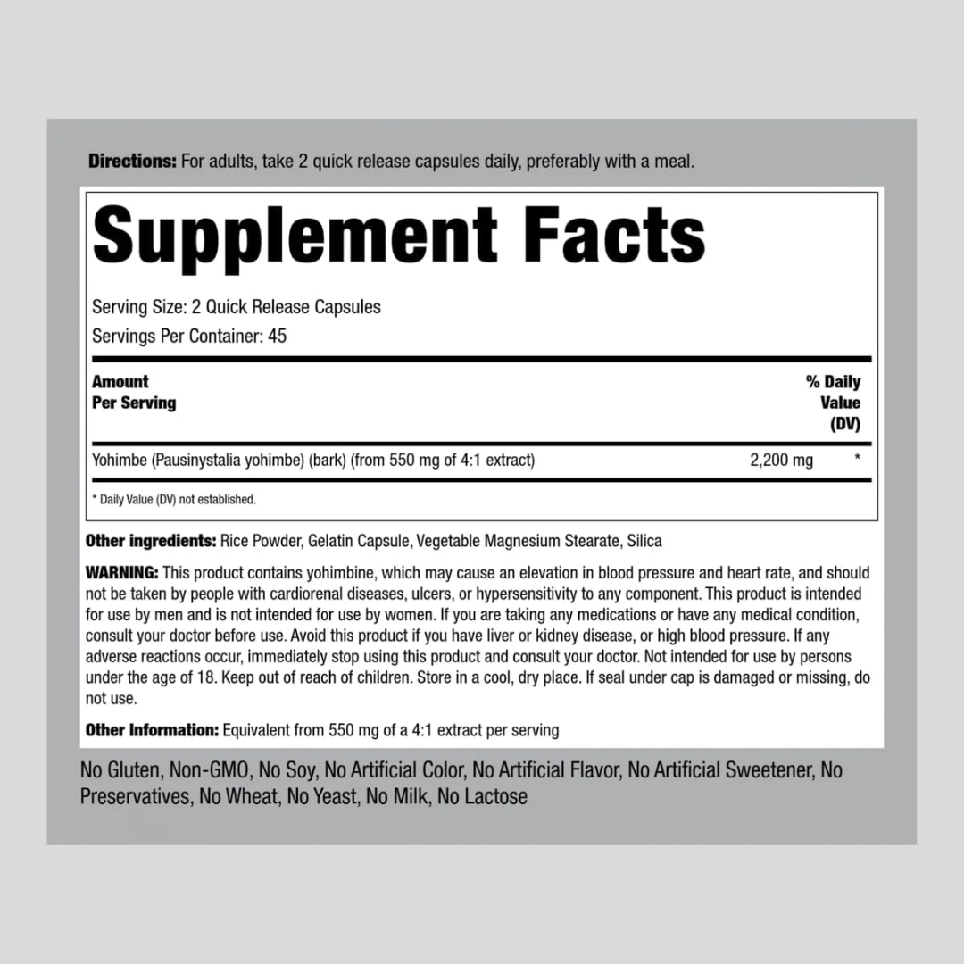 Piping Rock Yohimbe Max 2200mg - 180 Capsules. 