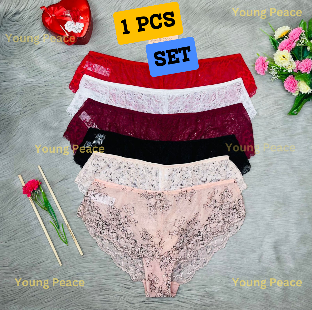 Lace Panties for Women Comfort Cotton Lace Half Back Coverage Panties,Low Waist Bikini Underwear CuteByte Lace Thong Underwear for Women- 1PCS