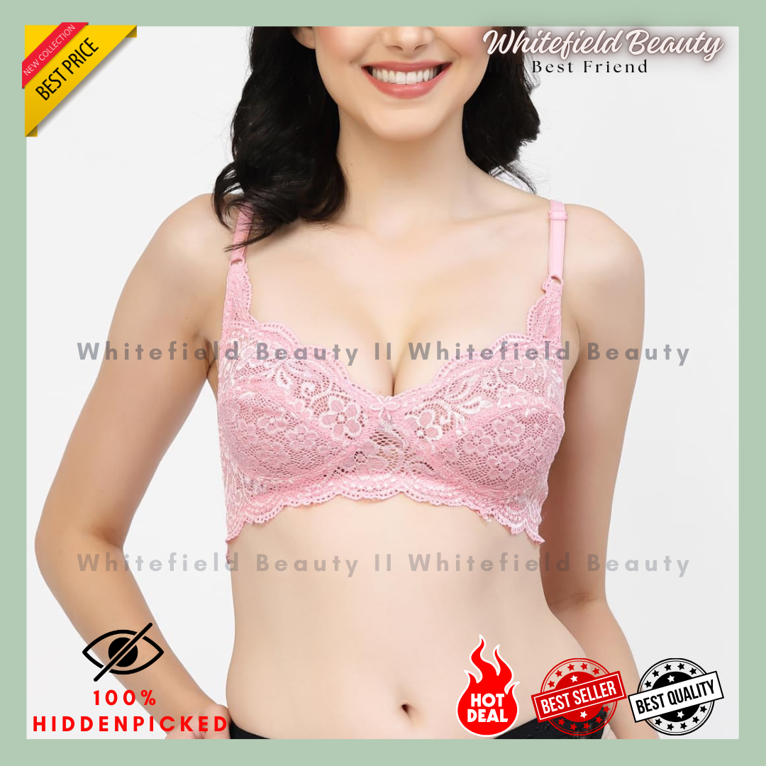 Fancy Lace Bridal Double Layered Non Padded & Non-Wired Seamed Medium Coverage Bra Ful Net Premium Bra. 