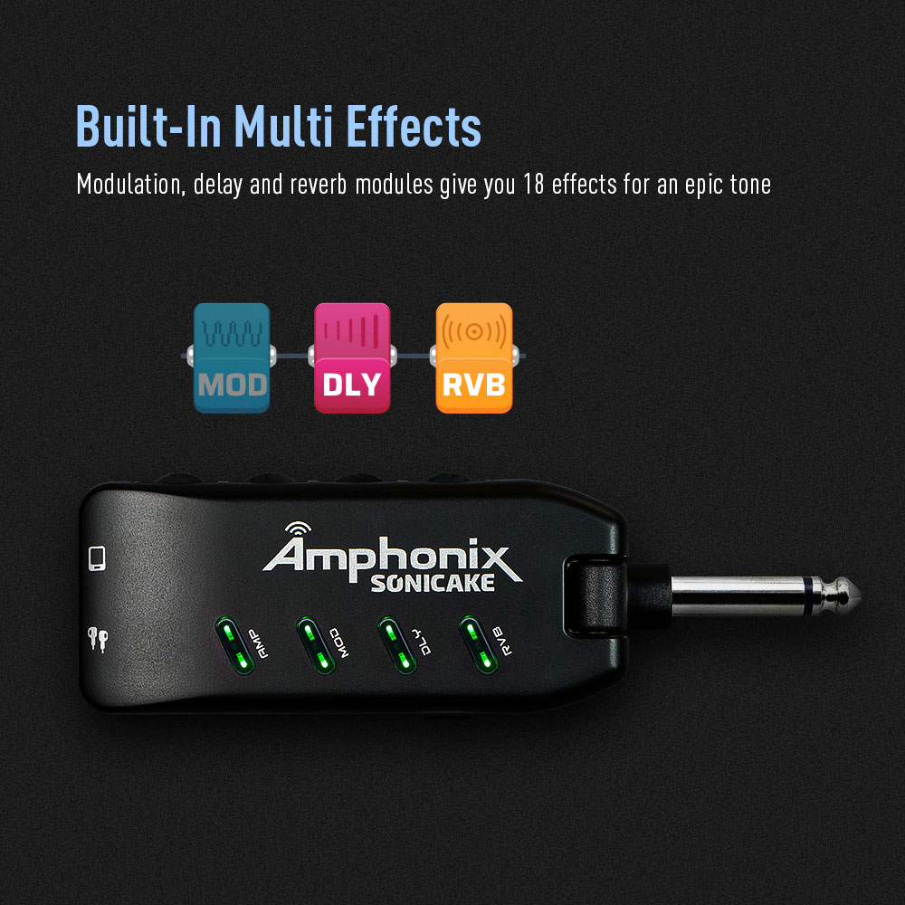 SONICAKE Bluetooth Headphone Guitar Amplifier Plug-In USB Chargable Portable Pocket Carry-On Bedroom Multi-Effects QAP-10. 