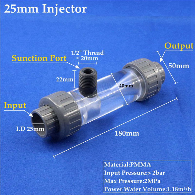2X Transparent PMMA Acrylic Water Injector Irrigation System Venturi Mixer Jet Devive Organic Glass Ejector A
