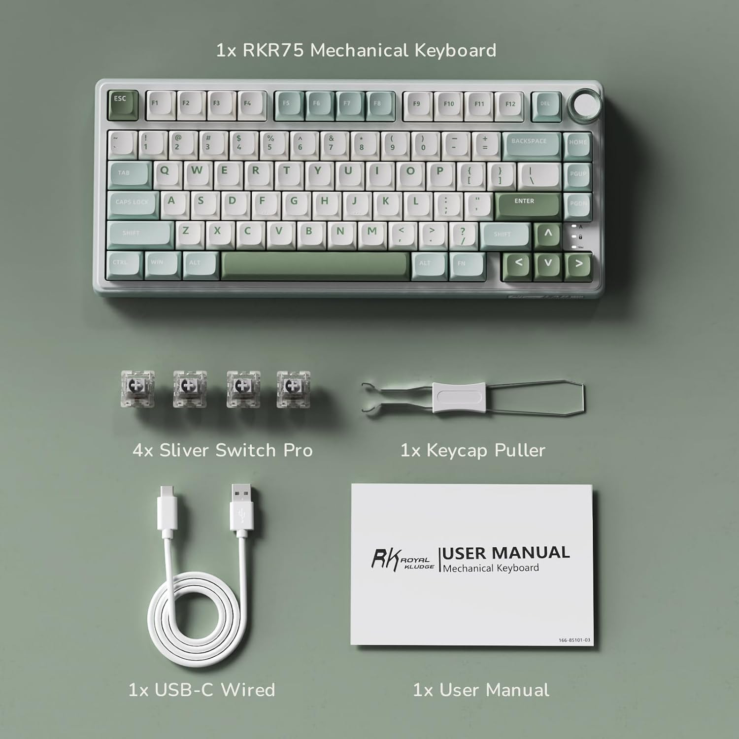 ROYAL KLUDGE RK R75 Hotswappble Mechanical Keyboard Wired with Volumn Knob II plug and play with computer or xbox or console. 