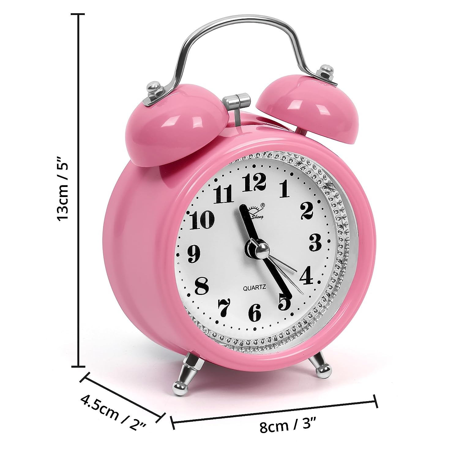 Classic Double Metal Bell Desk Table Loud Alarm Clock with Night Light Function. 