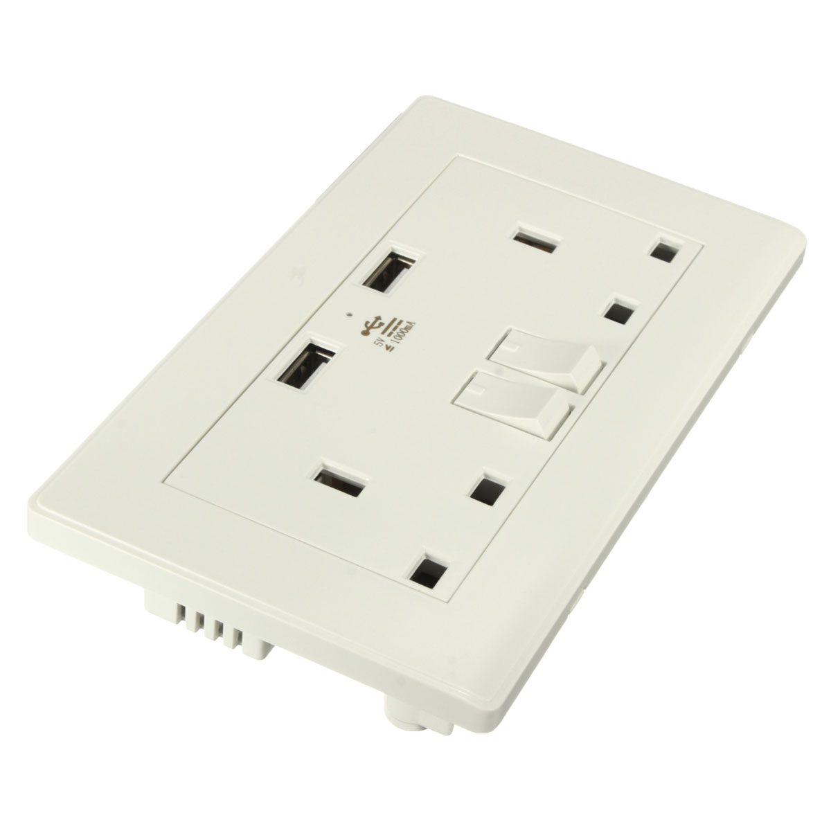Universal Wall Socket USB Plug Double Power Outlet 16 Amp Charger 2-Gang Electric Port 5V 1A UK. 