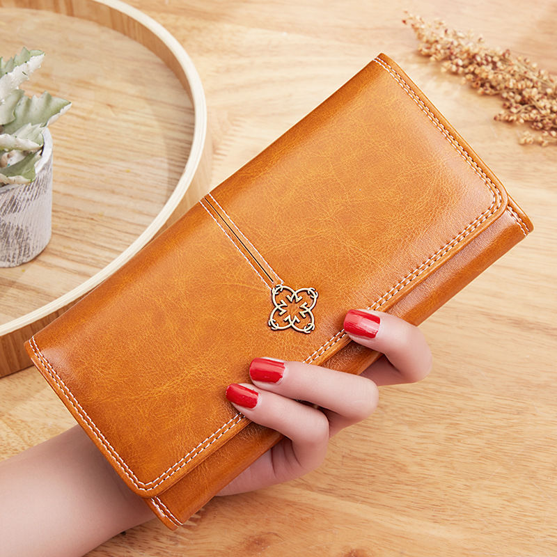 Wholesale wallet women's long vintage oil wax leather large capacity clutch bag new mobile phone bag two-fold multi-card bag wallet