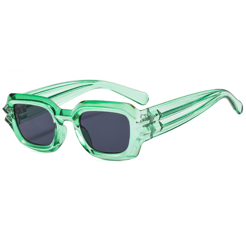 European and Ameran he Square Sunglasses Eccentr ersonality Internet-Famous Sunglasses Cyberpunk Corrugated Leg ip op Sun lasses. 