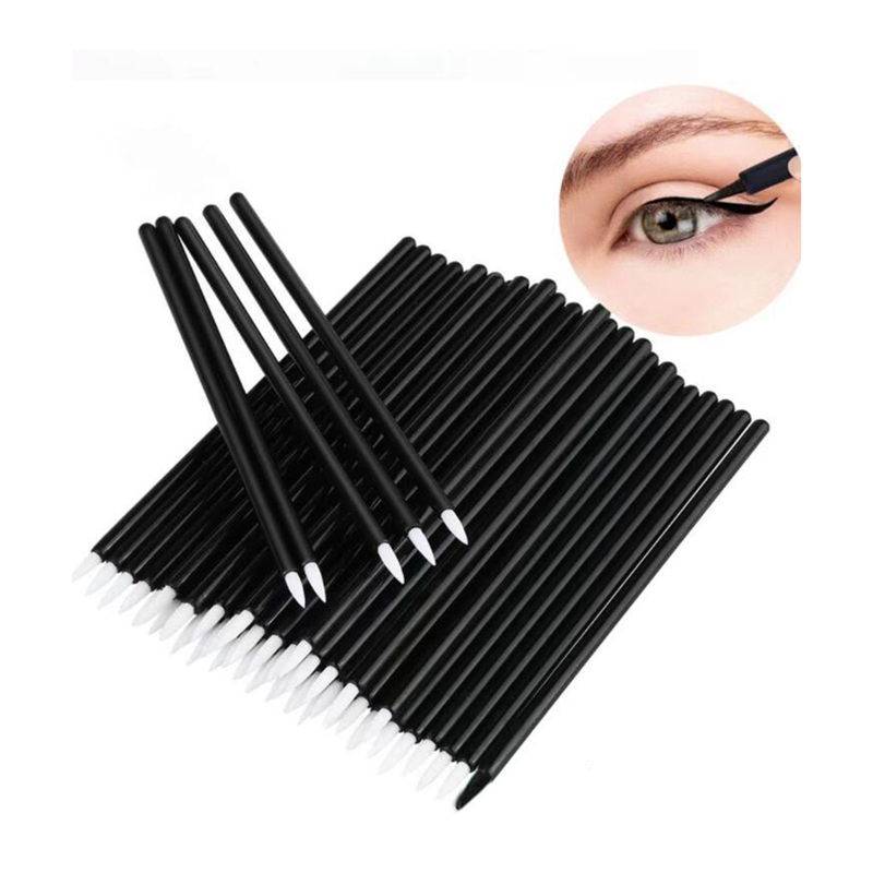 100Pcs Beauty Makeup Eyeliner Brushes Make Up Brush Disposable Eyeliner Brush with Cap Yellow