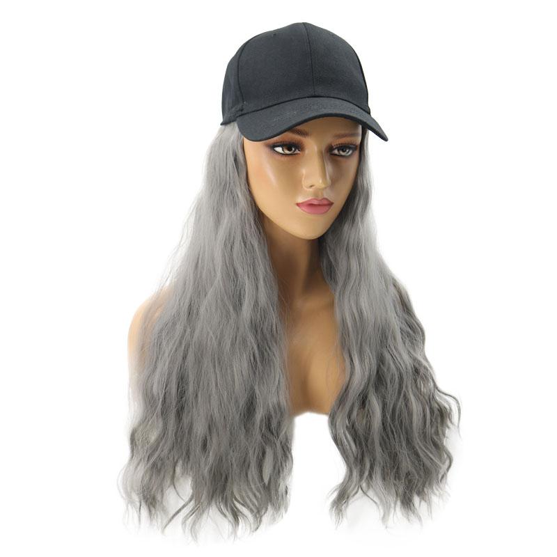 Adjustable Ladies Hat Wavy Hair Black Hat Wig All In One Female
