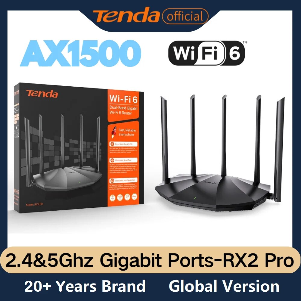 Tenda WIFI6 Router AX1500 Gigabit Wireless Router Signal Amplifier 2.4G 5GHz Beamforming Parental Control Guest Network
