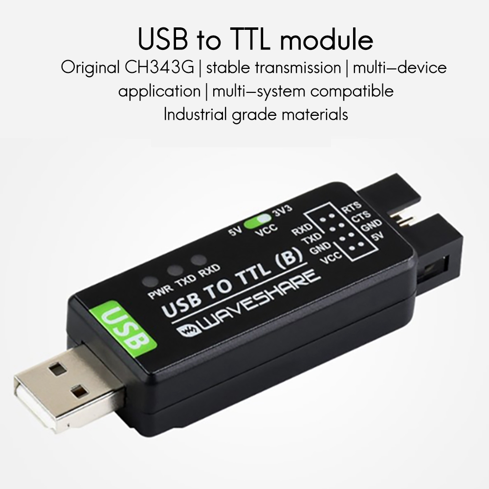 Waveshare Industrial Grade USB to TTL Converter CH343G Serial Port Conversion Support 5V/3.3V Level Conversion Circuit. 