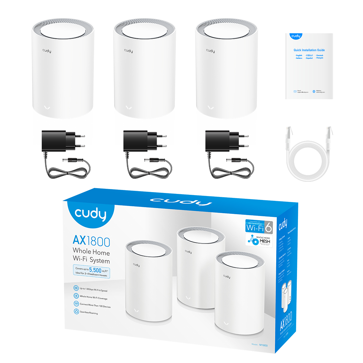 Cudy M1800 AX1800 Whole Home Mesh WiFi 6 Router (3 Pack)