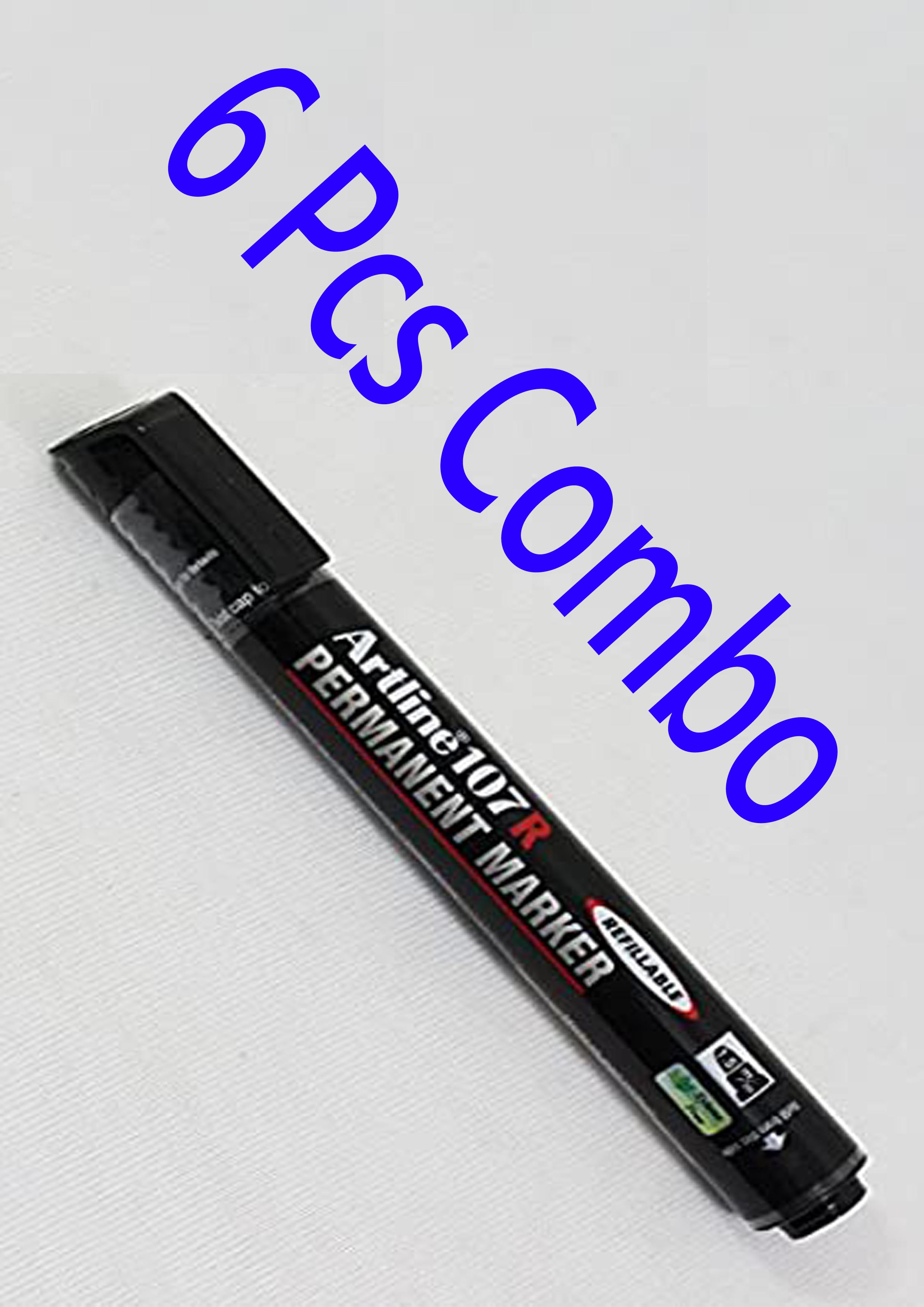 Artline Ek-107R PERMANENT Marker - (BLACK) (PACK OF 6). 