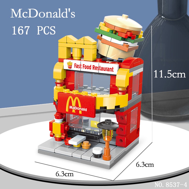 【3C VictoryEagle】208pcs Mini City Street View Building Blocks McDonald's House Model Blocks Compatible with ldren's Toys Style:Dessert car. 