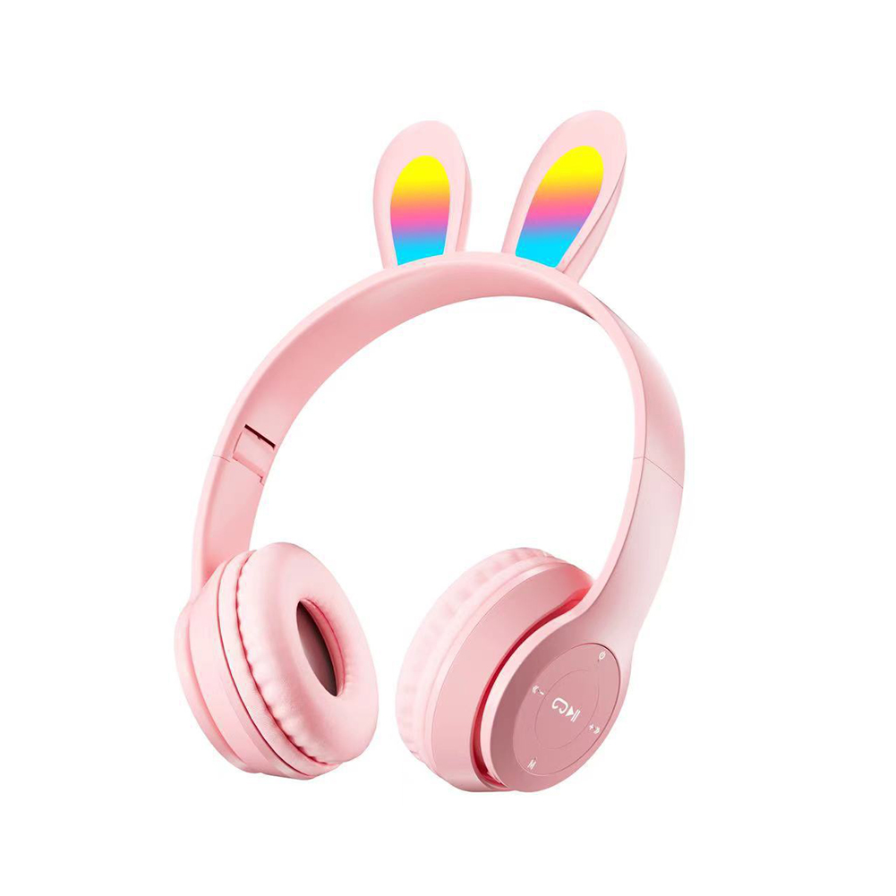Wireless Headset Stereo Headphones RGB Lighting Rabbit Ears Noise Canceling Earphones For Game Office Zoom Meeting. 
