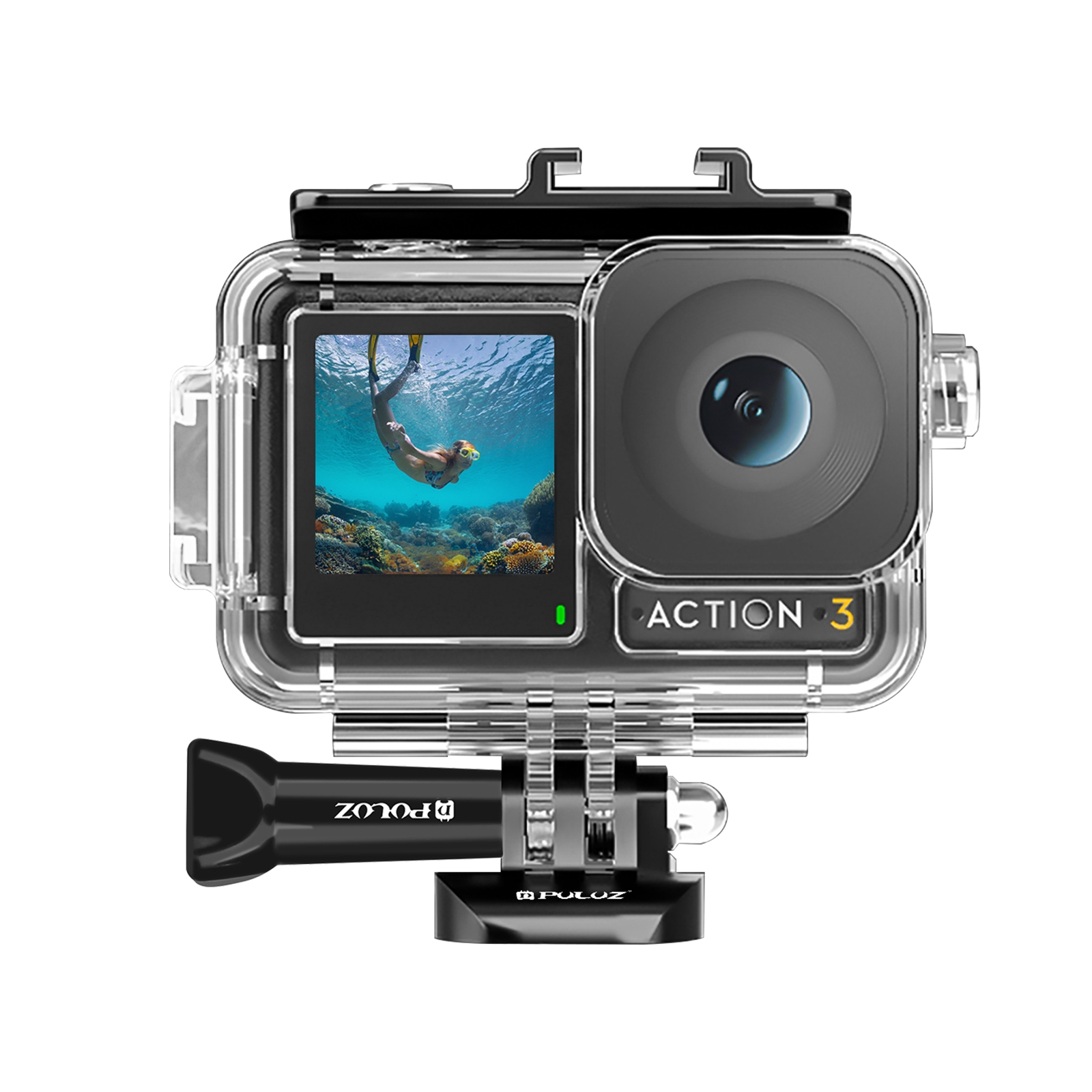 NEW- For DJI Osmo Action 5 Pro / 3 / 4 PULUZ 60m Underwater Waterproof Housing Diving Case with Cold Shoe & Buckle Basic Mount & Screw. 