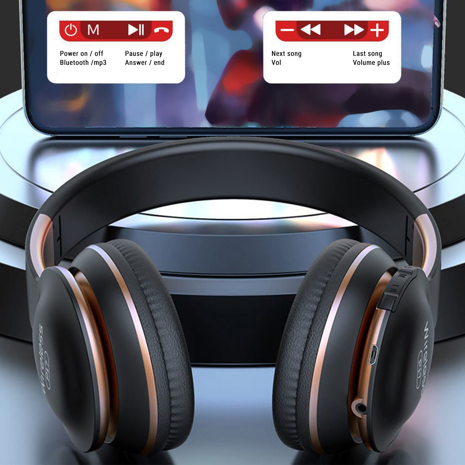 Bluetooth 5.0 Subwoofer Head Mounted Foldable Headphones Built In Mic Wireless Call Folding Stereo Noise Cancellation Over T5. 