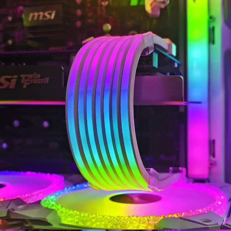 PC Case PSU Extension RGB Cable, ATX 24Pin + PCI-E GPU 8PinX2, Neon Color Line ARGB Streamer Transfer Adapter, M/B 5V 3Pin SYNC. 