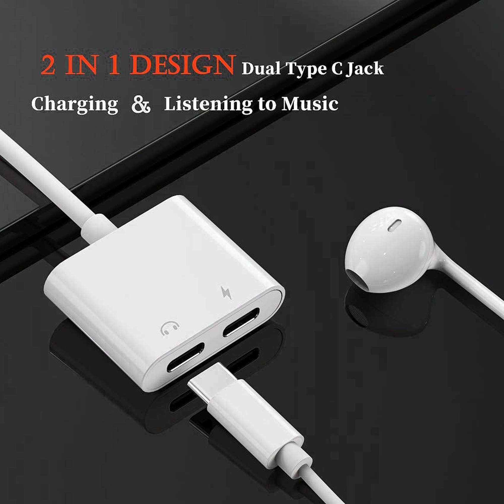 2X 2 in 1 Dual Type C Headphone Adapter USBC Splitter Jack AUX Audio Charging Converter for. 