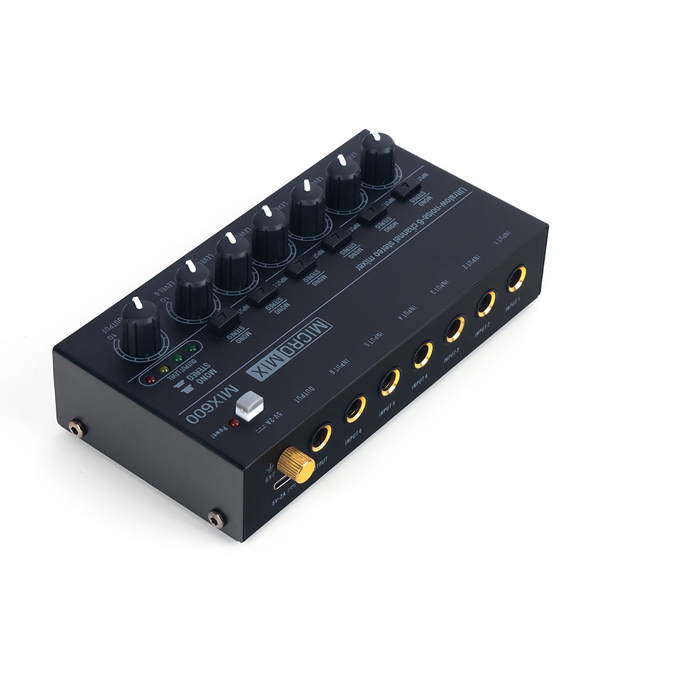 1 Set MIX600 Sound Mixer Ultra Low Noise 6 Channel Line Mixer Mini Sound Mixer -Supply DC5V US Plug. 