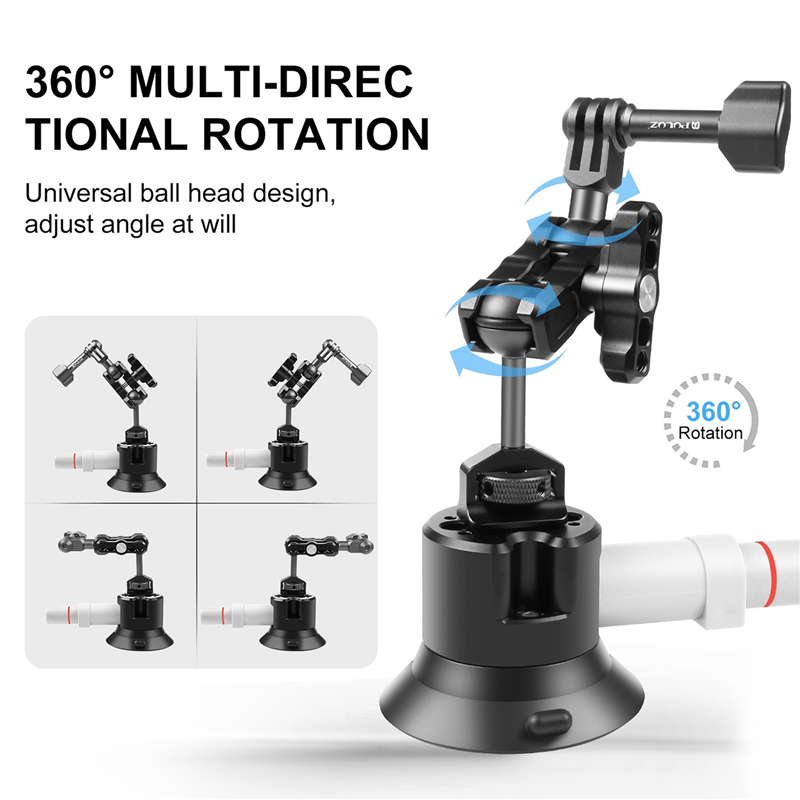 PULUZ Car Suction Cup Mount Action Camera Mount For GoPro Hero 11/10/9/8 Bracket 3Inch Dual Rotatable Ballheads. 