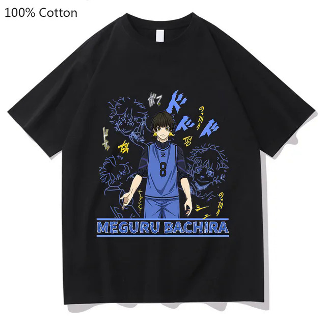 Blue Lock Football MEGURU BACHIRA Cartoon Dzirts Women/men 100% Cotton High Quality T Shirts Fashion T-shirts Short Sleeve Soft. 