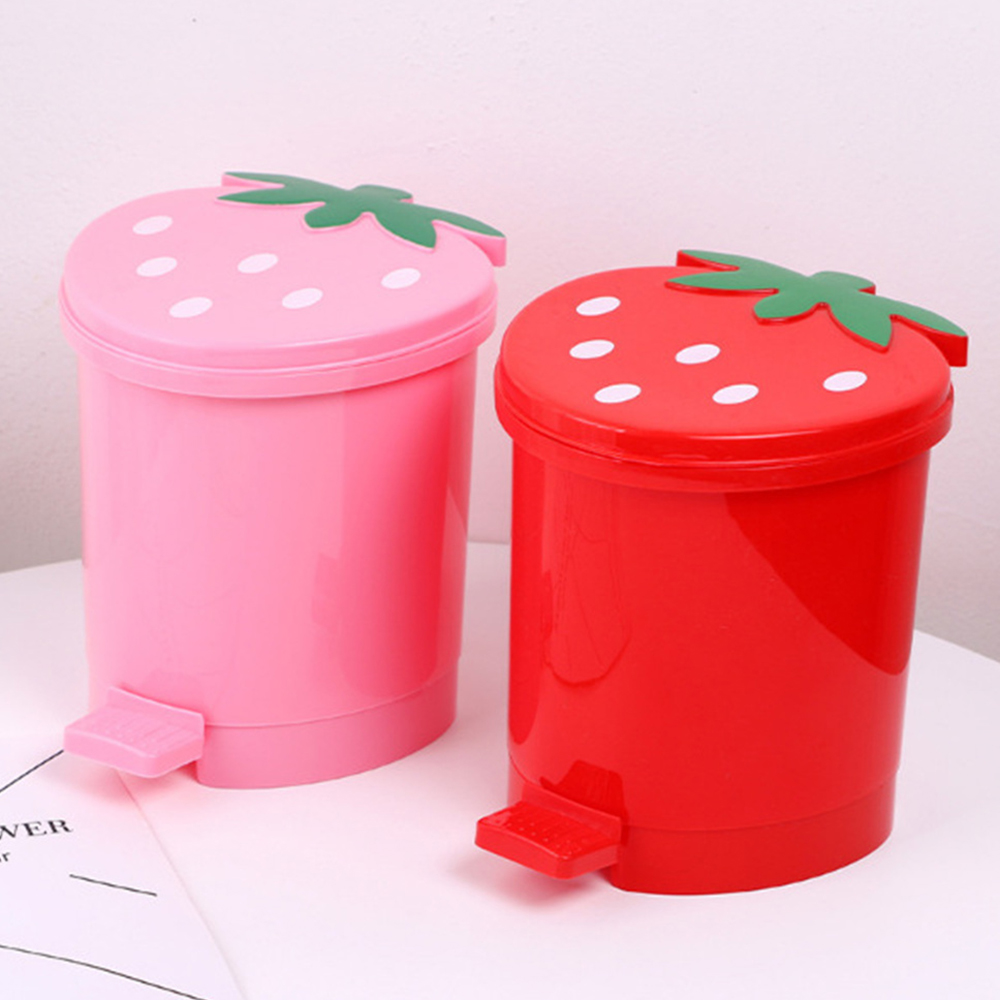 Desktop Trash Can Strawberry Shaped Household Storage Bucket Home Supplies Strawberry Bucket Easy To Clean Cartoon Trash Mini