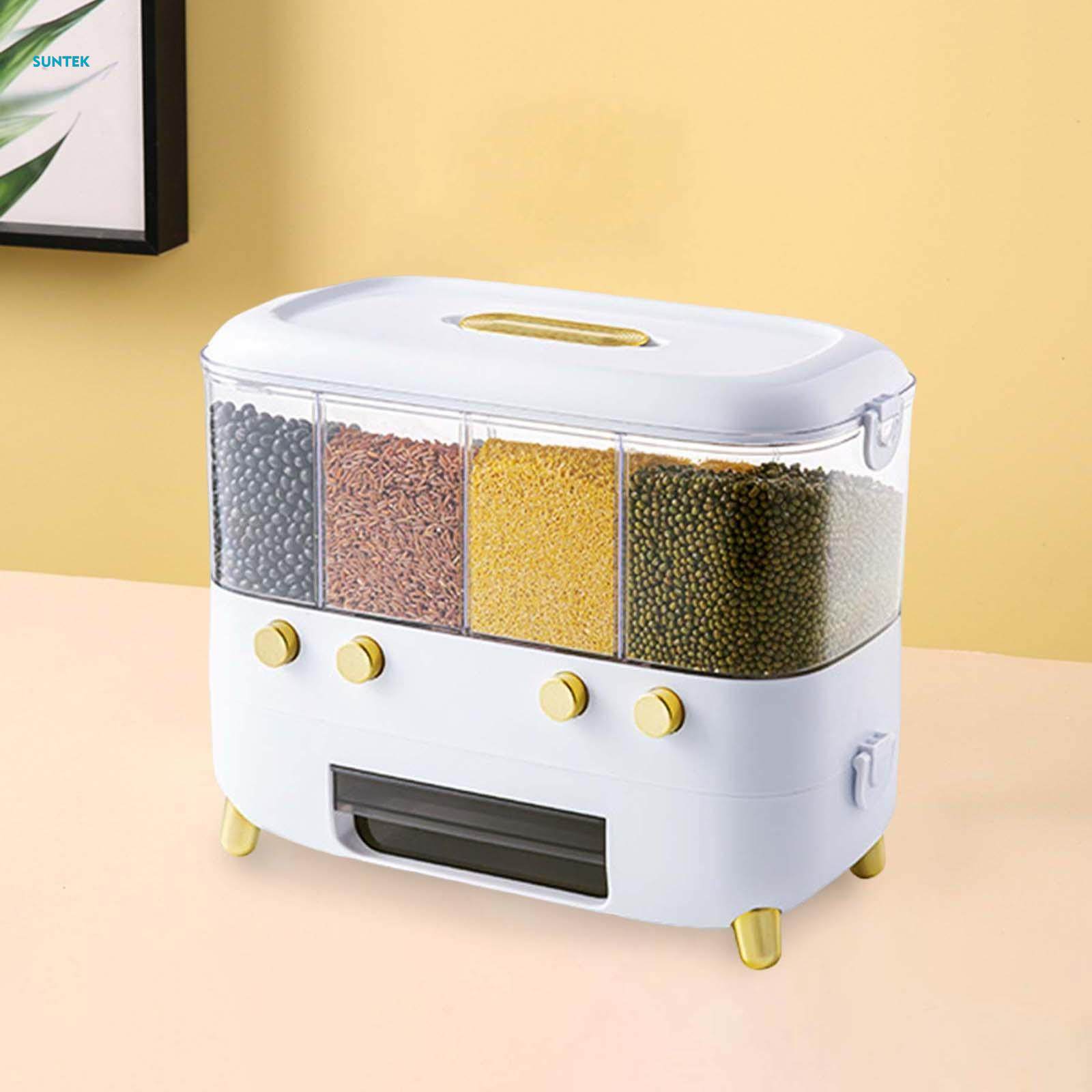 Dispenser Rice Container 4 Grid for Soy, Corn, Rice, Red. 