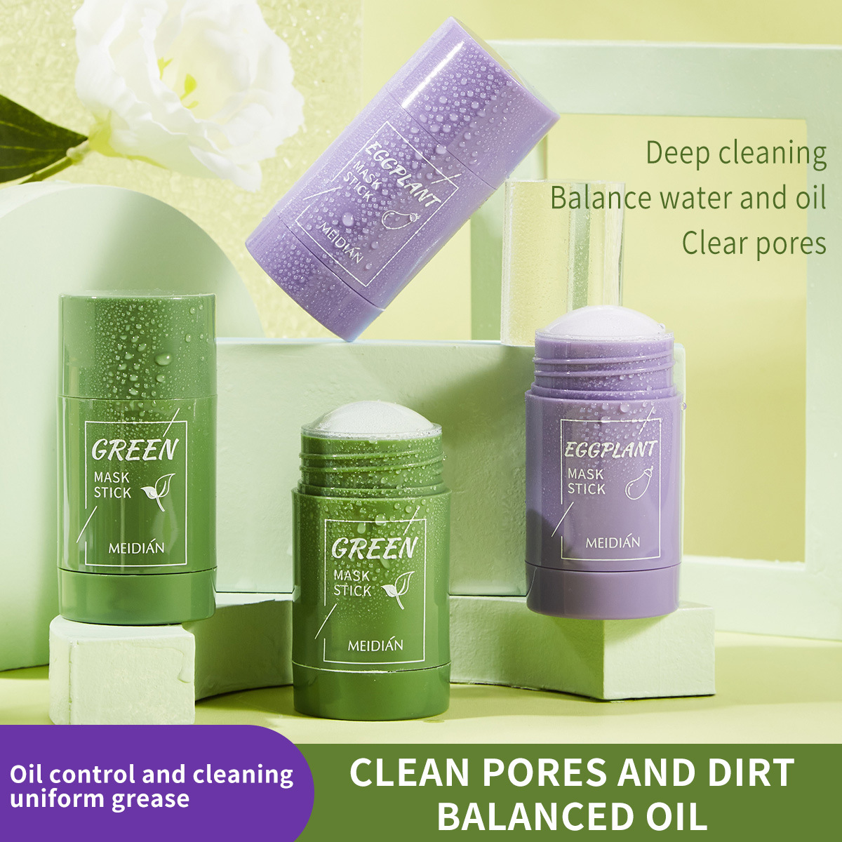 Charm point cross-border mud mask, green tea solid mask, deep cleansing, cement mask, shrink pores, apply