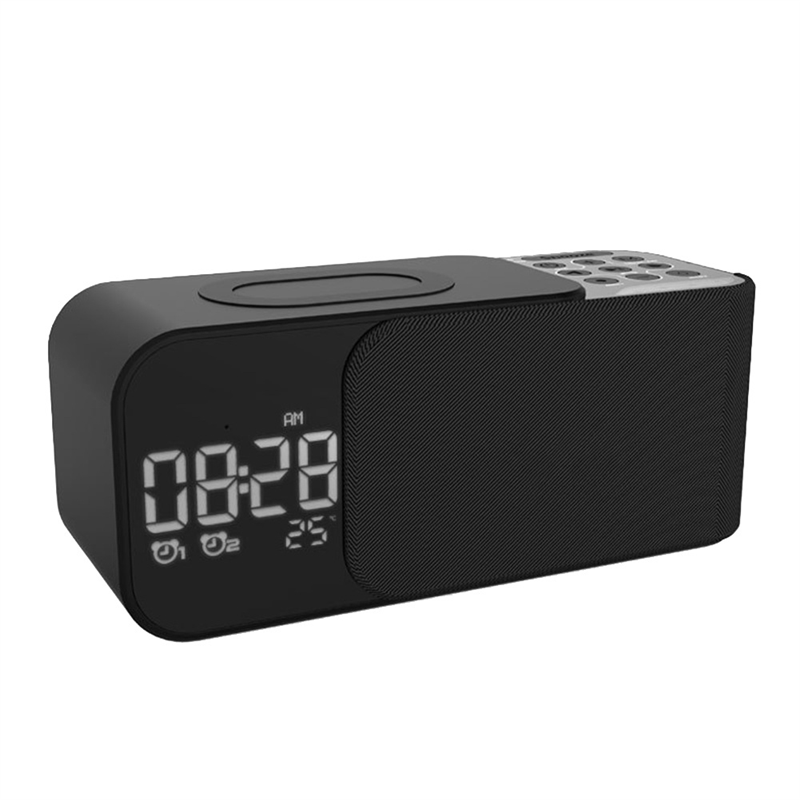 Digital Stereo FM Radio Alarm Clock Night Light Bluetooth Speaker 10W Wireless Charger Black Digital Stereo FM Radio 1Set