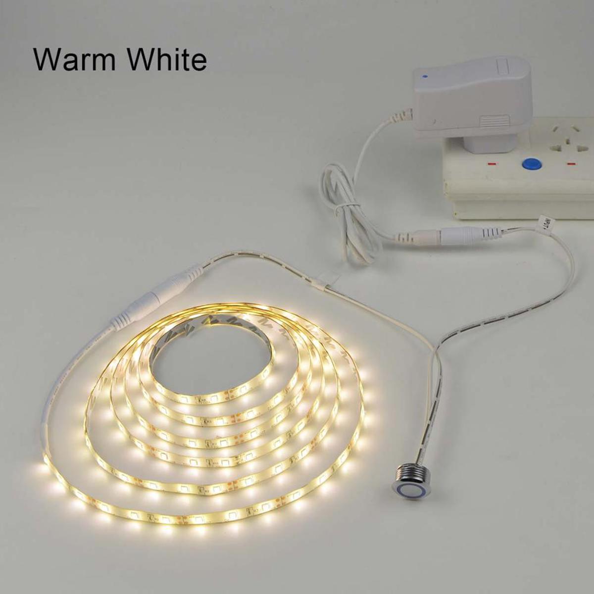Stepless Dimmable LED Strip light SMD2835 DC 12V Waterproof Touch Switch Dimmer led tape lamp 2A EU wer adapter 1M 2M 3M 4M 5M-Warm White-1M--